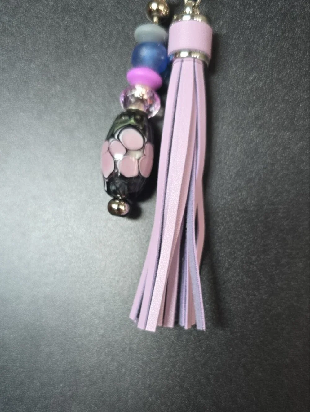 Stylish Pink Tassel Bag Charm/Keychain with Beaded Charm
